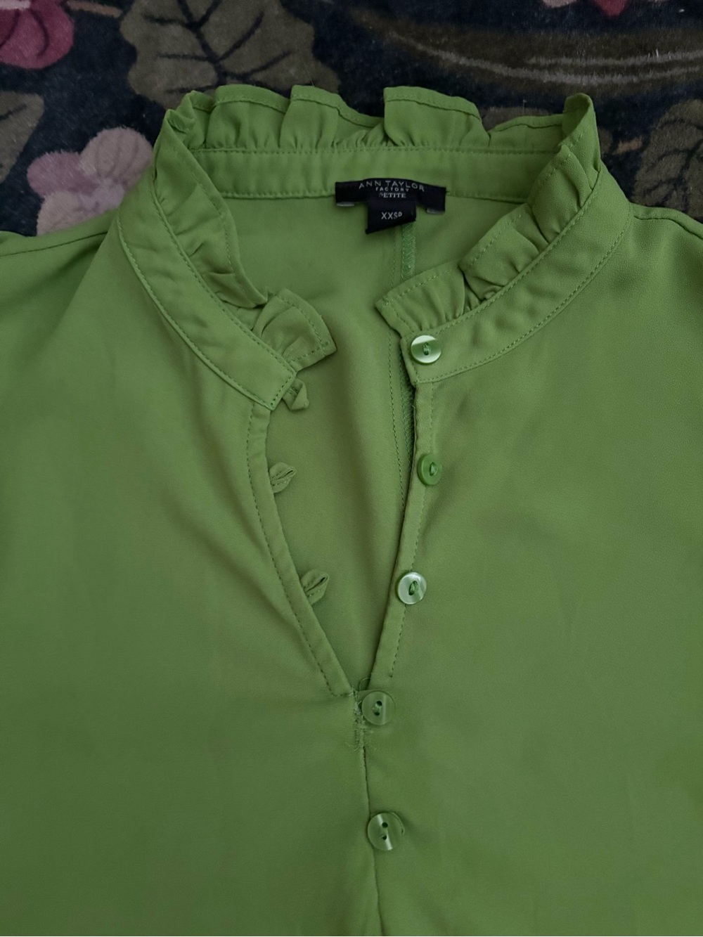 Ann Taylor Ruffle Neck Flutter Sleeve Blouse